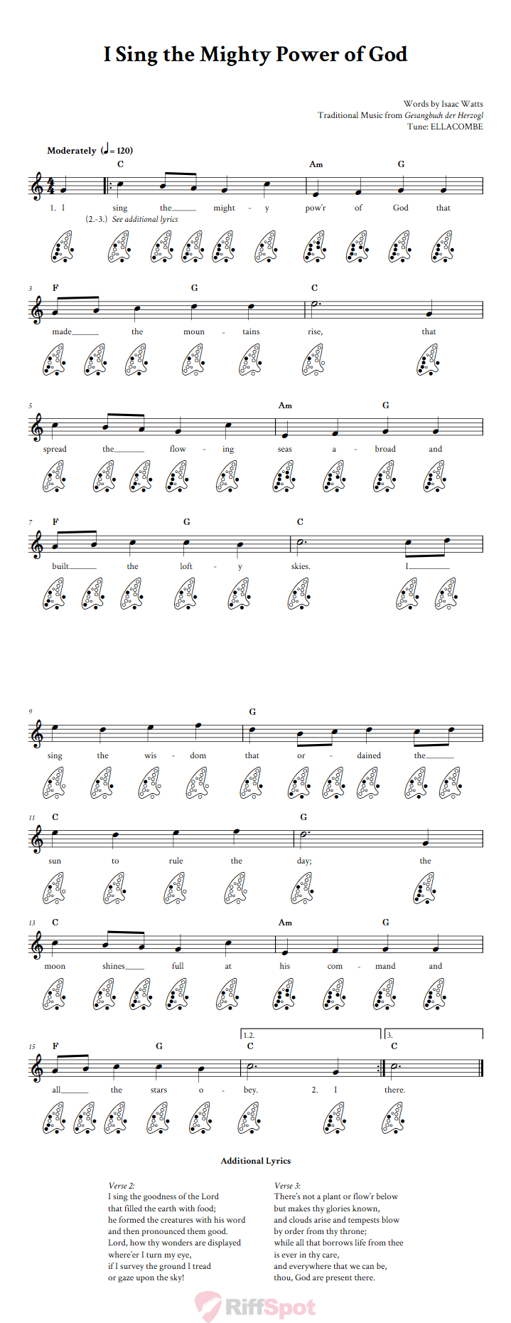 I Sing the Mighty Power of God 12-Hole Ocarina Tab