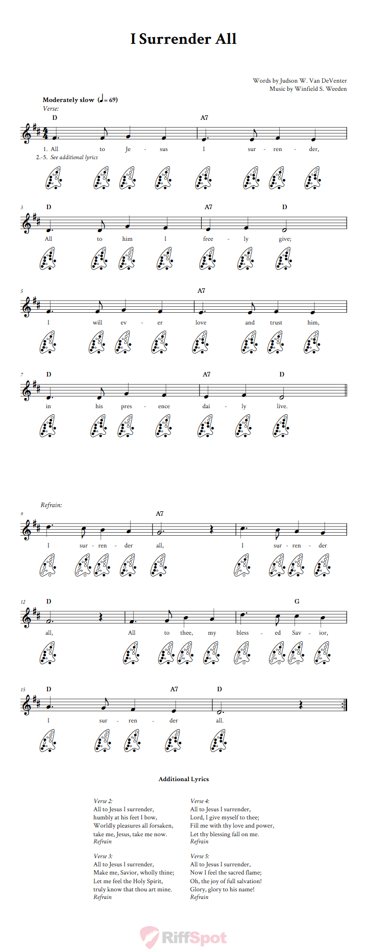 I Surrender All 12-Hole Ocarina Tab
