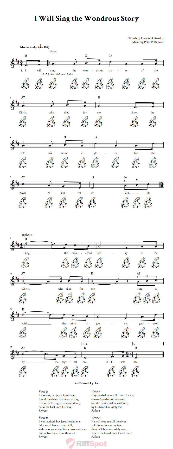 I Will Sing the Wondrous Story 12-Hole Ocarina Tab