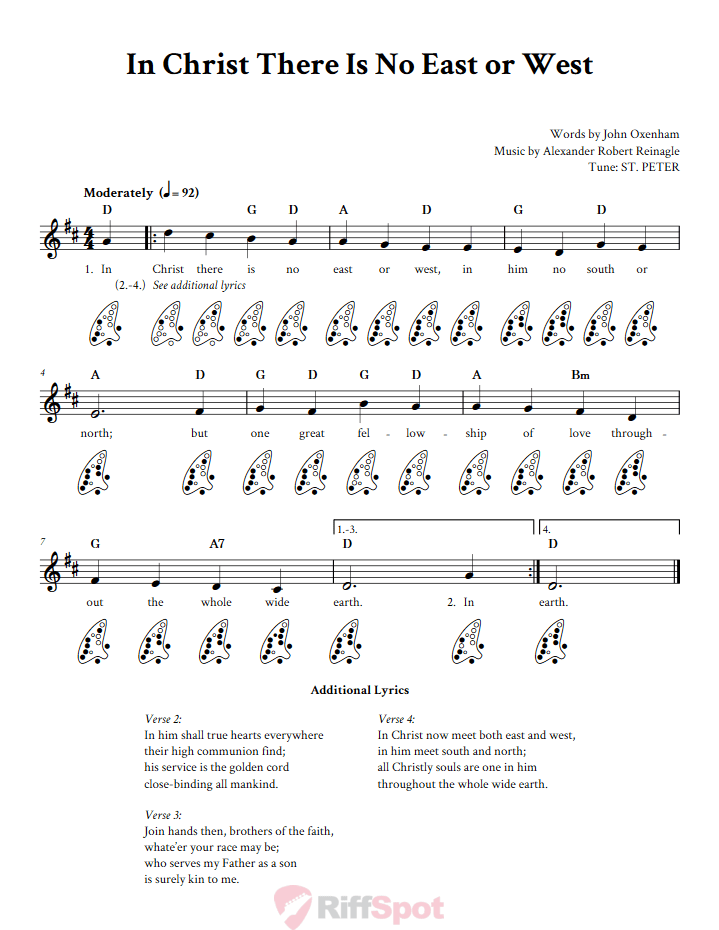 In Christ There Is No East or West 12-Hole Ocarina Tab