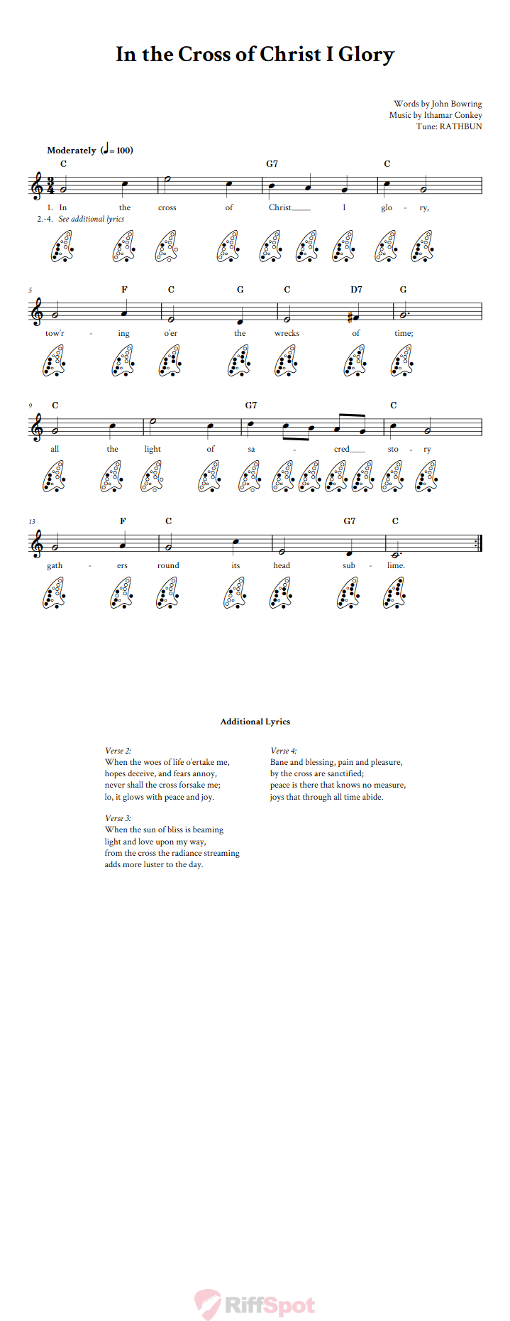 In the Cross of Christ I Glory 12-Hole Ocarina Tab