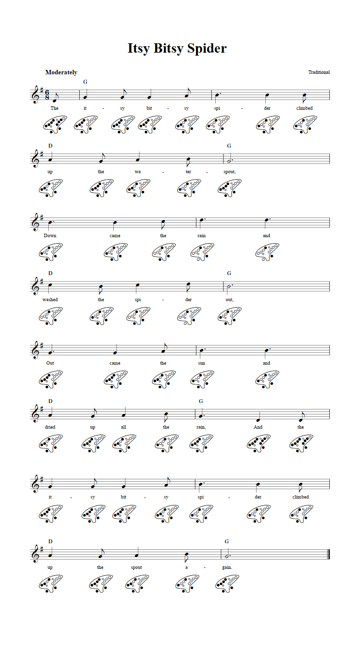 Itsy Bitsy Spider - 12-Hole Ocarina Sheet Music and Tab with Chords and  Lyrics