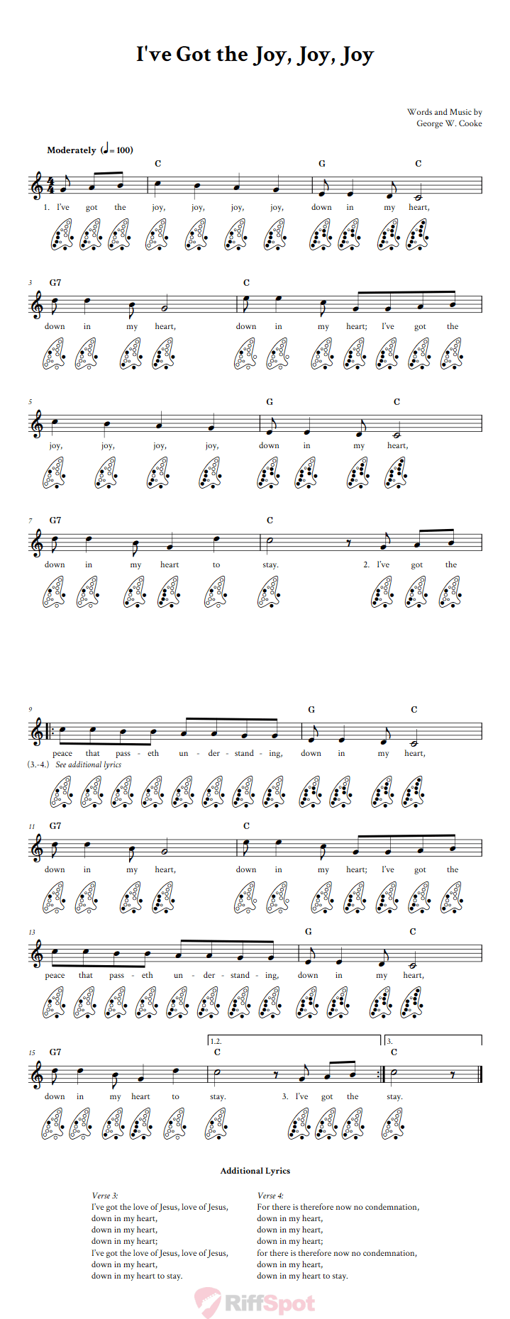 I've Got the Joy, Joy, Joy 12-Hole Ocarina Tab