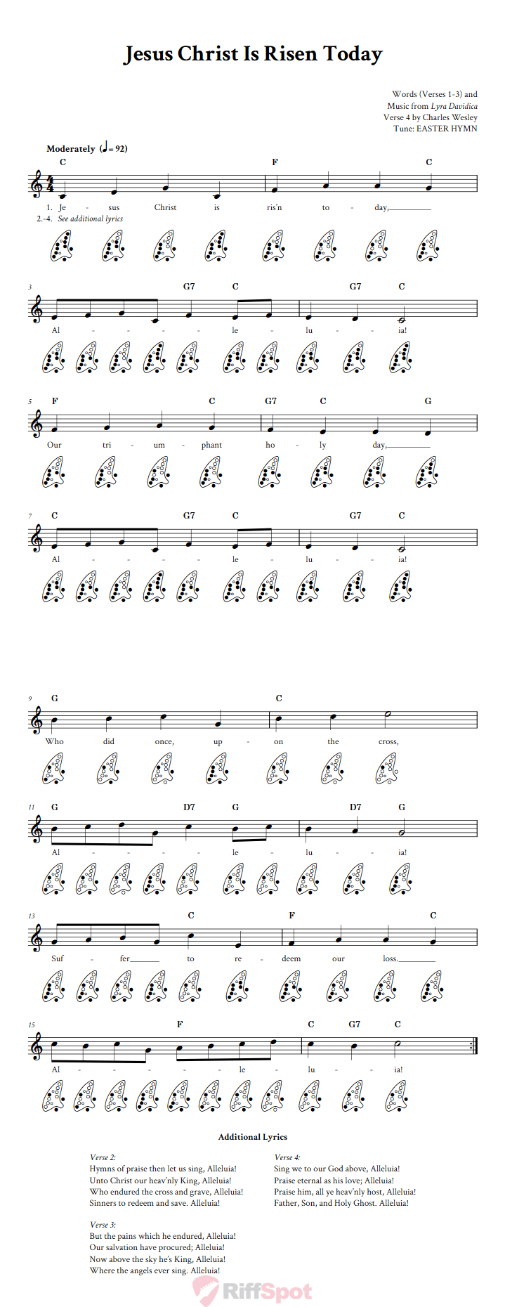 Jesus Christ Is Risen Today 12-Hole Ocarina Tab
