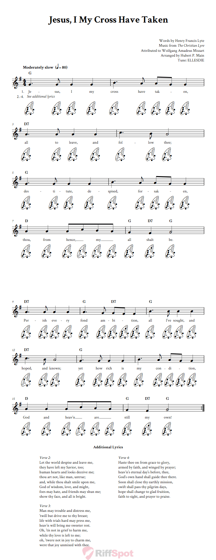 Jesus, I My Cross Have Taken 12-Hole Ocarina Tab