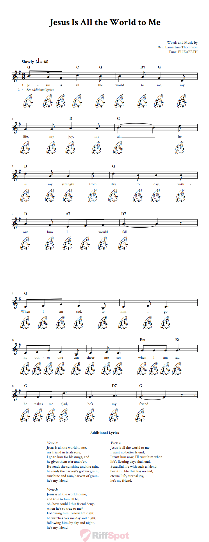 Jesus Is All the World to Me 12-Hole Ocarina Tab