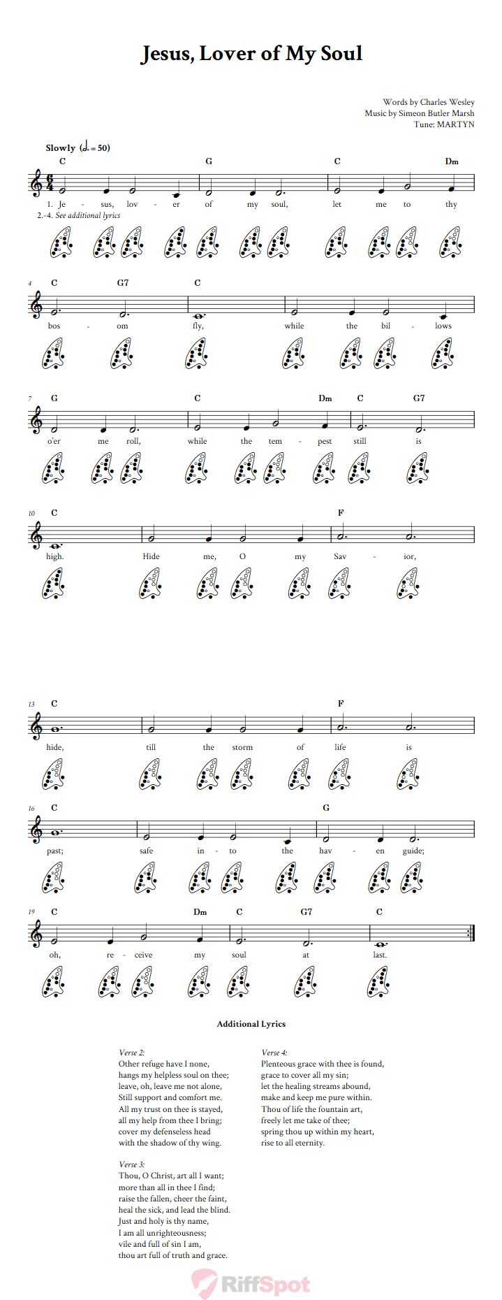 Jesus, Lover of My Soul 12-Hole Ocarina Tab