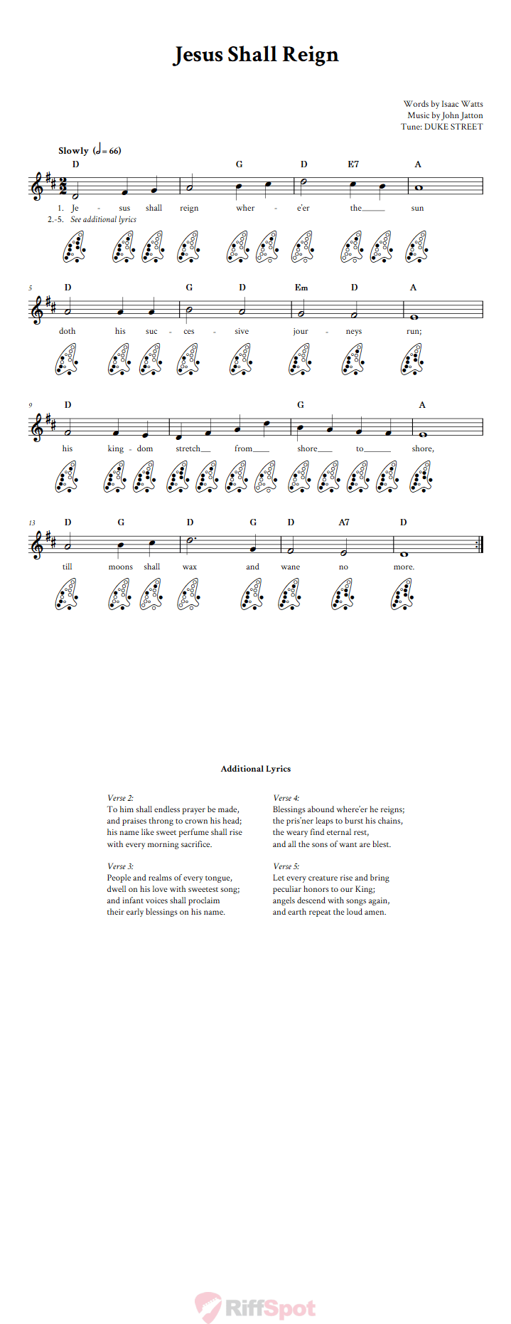 Jesus Shall Reign 12-Hole Ocarina Tab