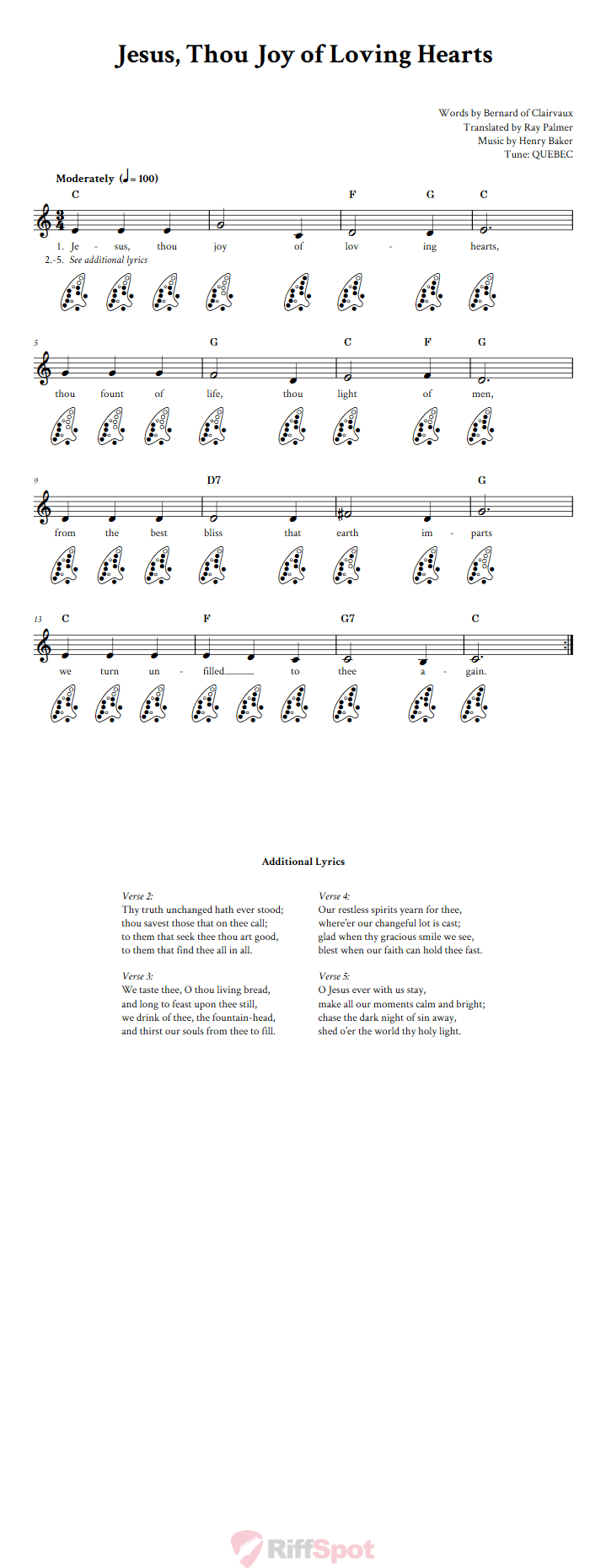 Jesus, Thou Joy of Loving Hearts 12-Hole Ocarina Tab
