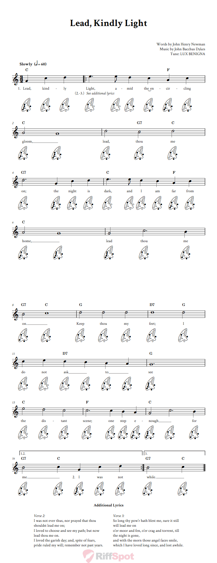 Lead, Kindly Light 12-Hole Ocarina Tab