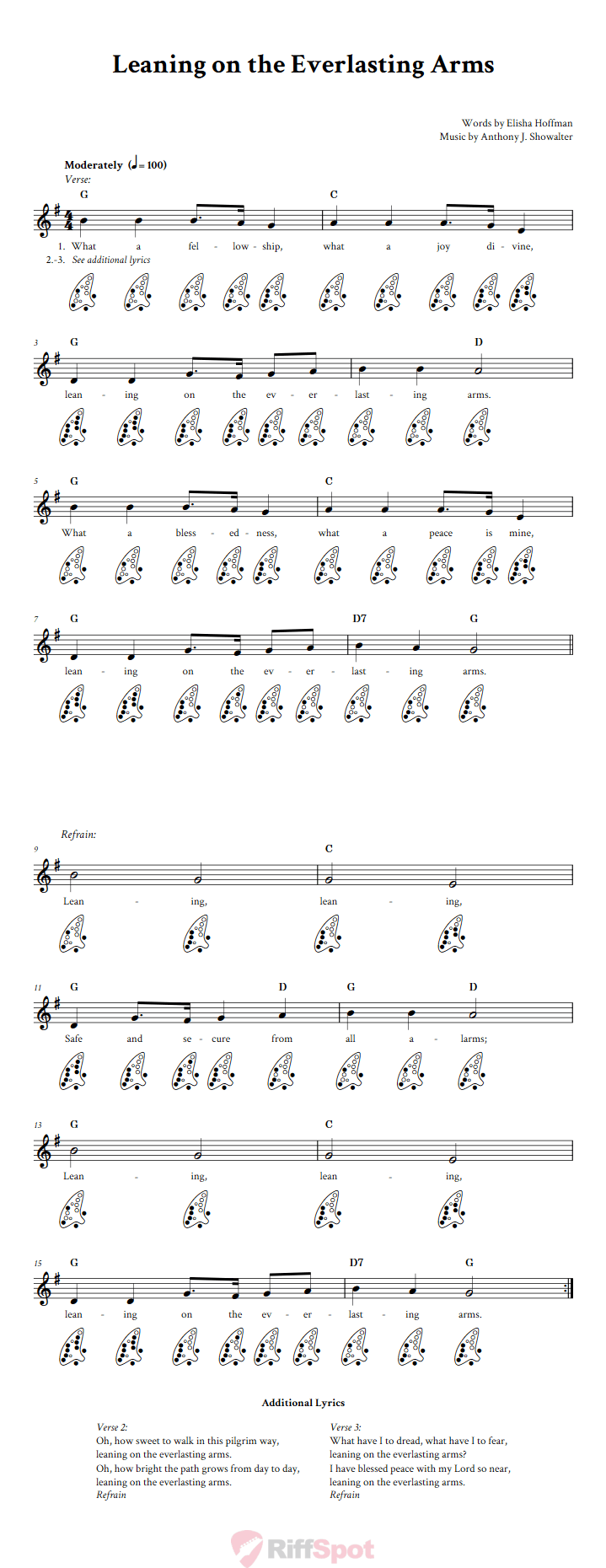 Leaning on the Everlasting Arms 12-Hole Ocarina Tab