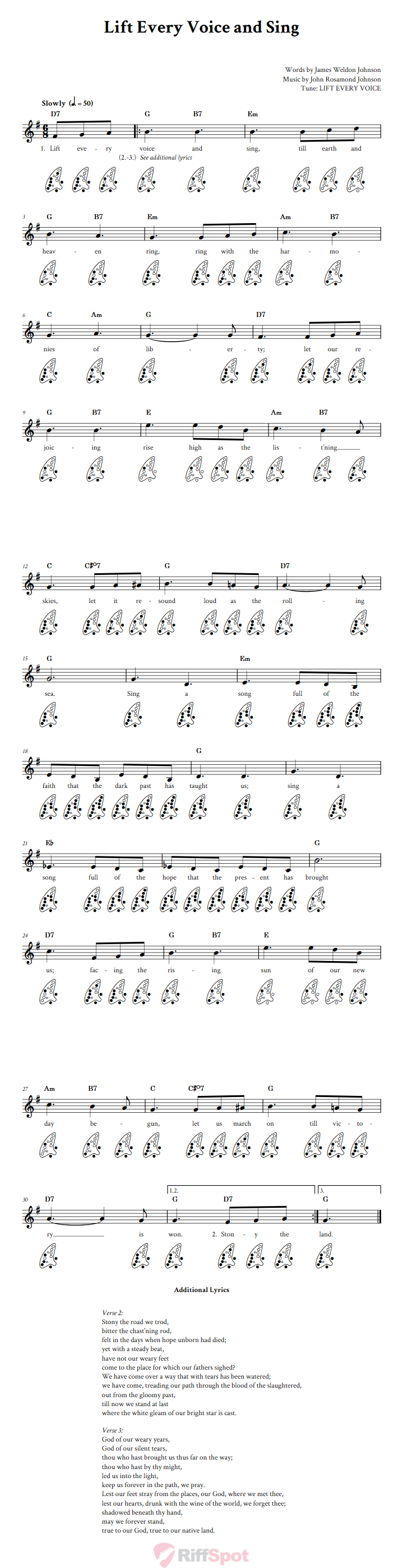 Lift Every Voice and Sing 12-Hole Ocarina Tab