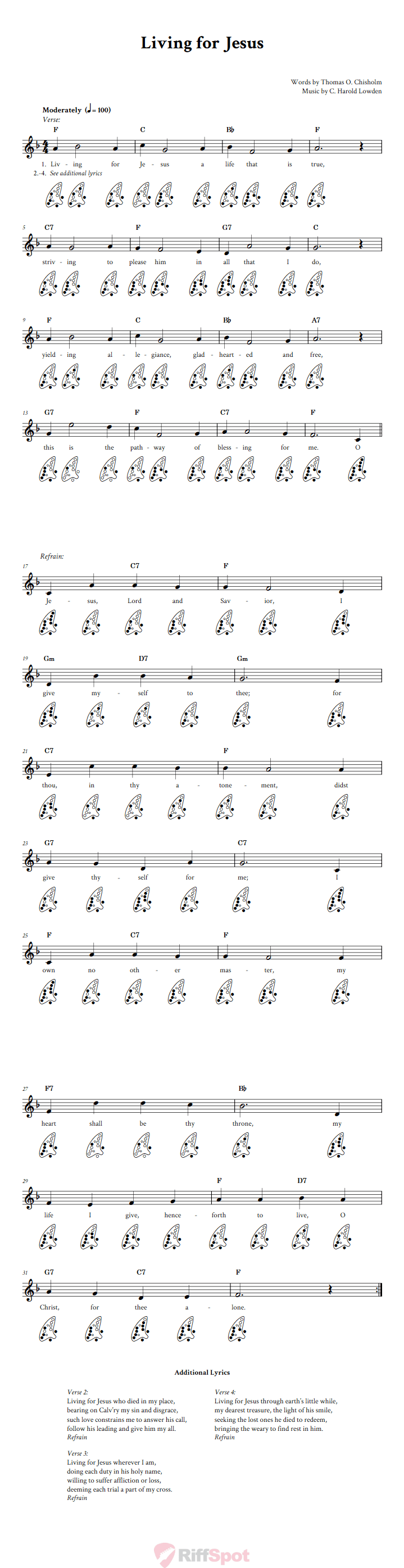 Living For Jesus 12-Hole Ocarina Tab