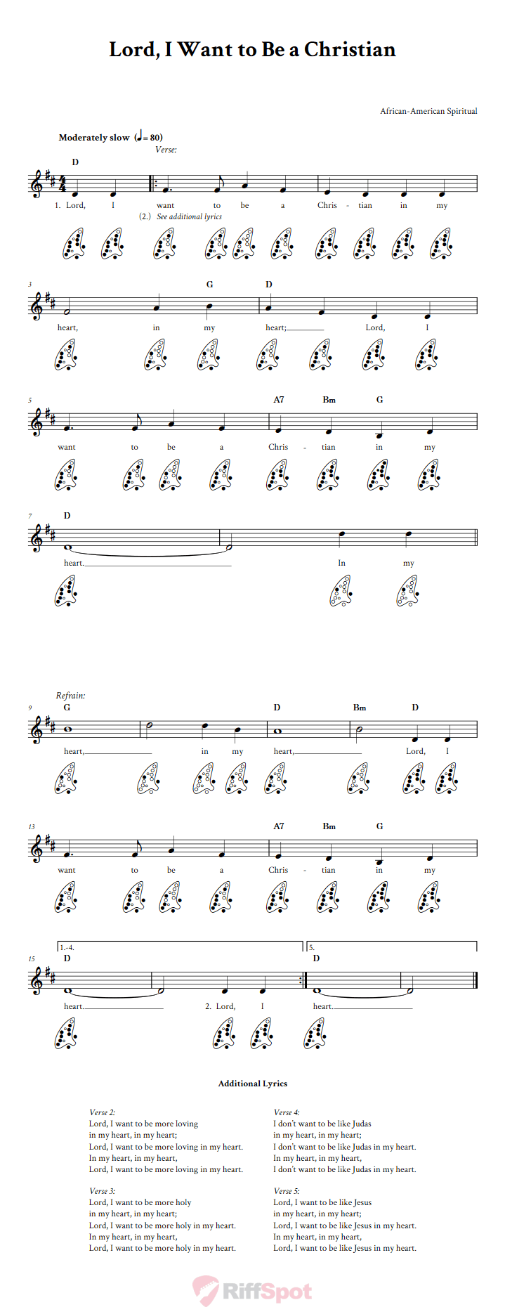 Lord, I Want to Be a Christian 12-Hole Ocarina Tab