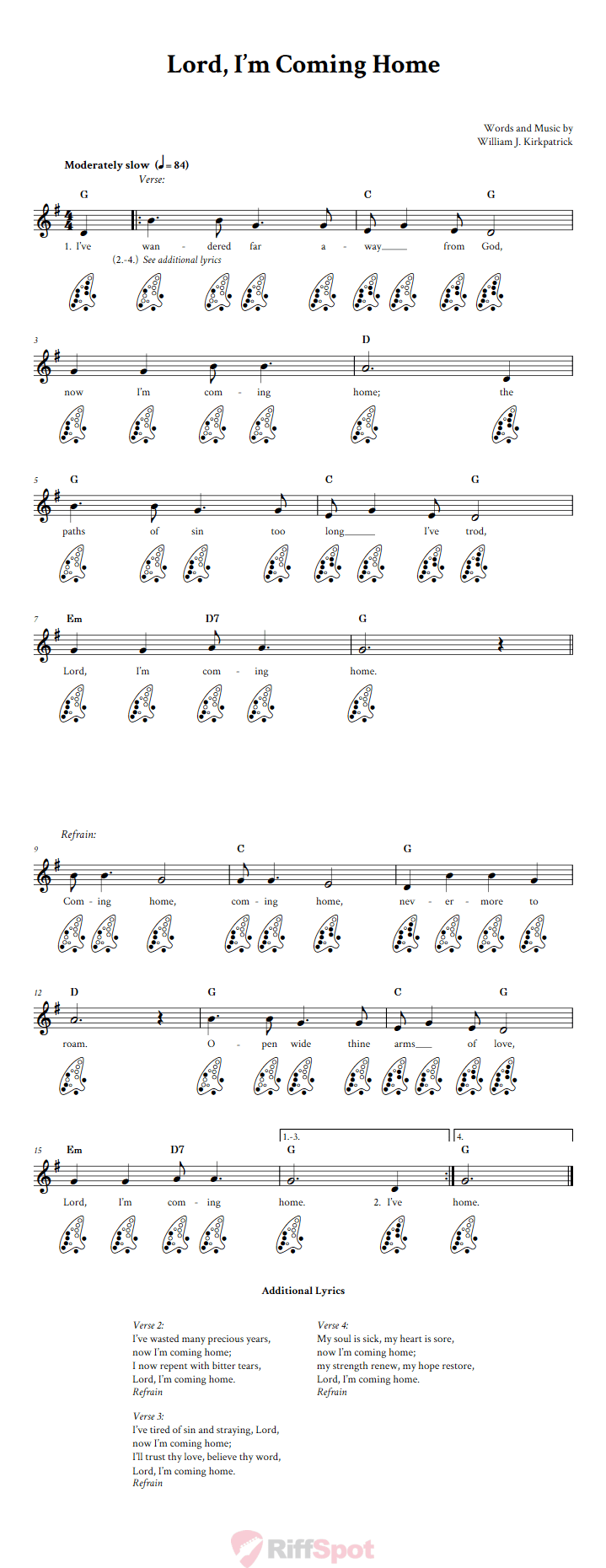 Lord, I'm Coming Home 12-Hole Ocarina Tab