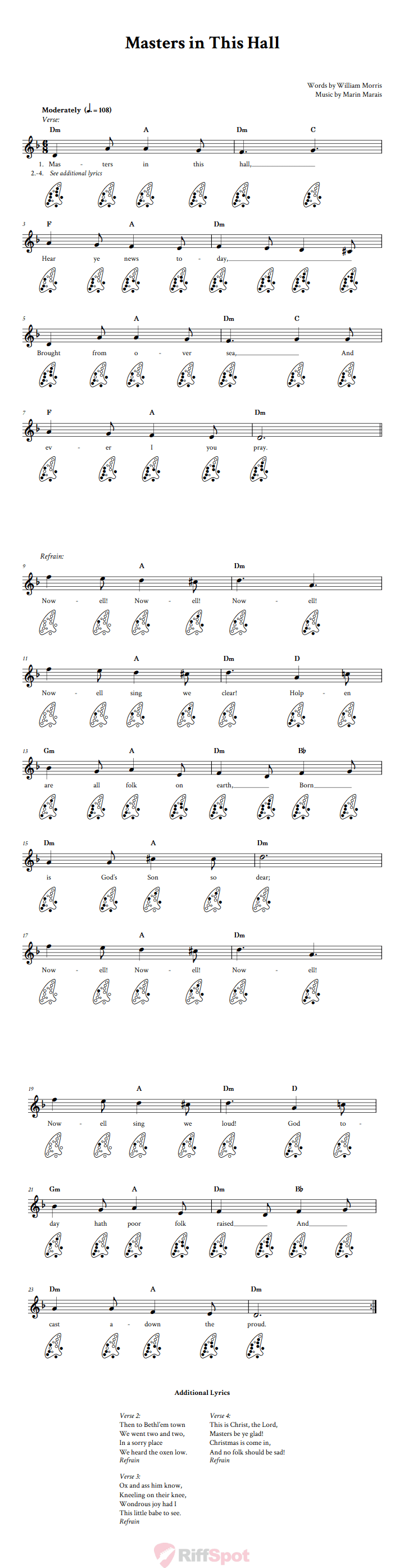 Masters in This Hall 12-Hole Ocarina Tab
