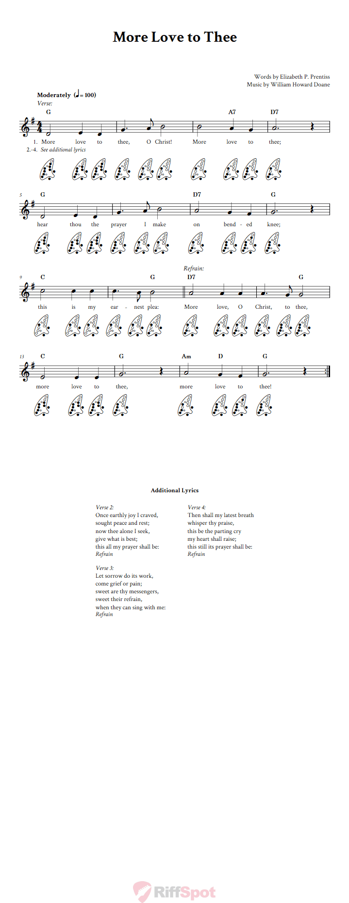 More Love To Thee 12-Hole Ocarina Tab