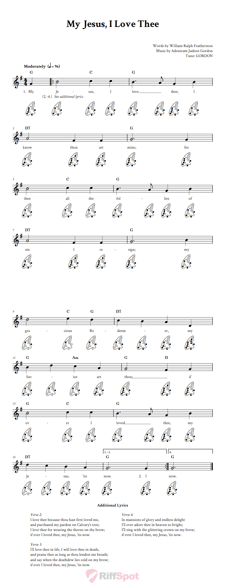 My Jesus, I Love Thee 12-Hole Ocarina Tab