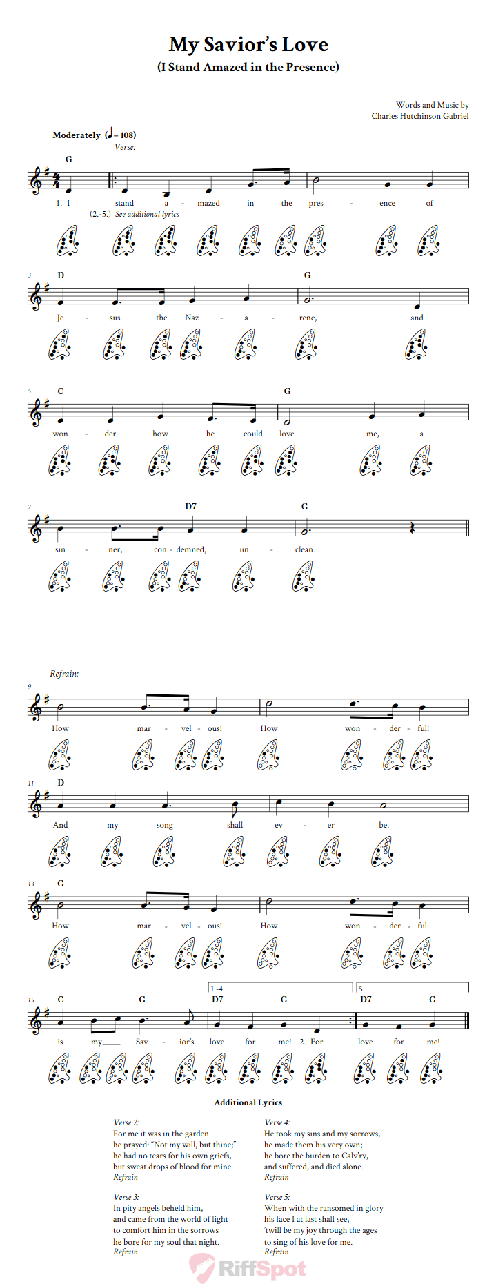 My Savior's Love 12-Hole Ocarina Tab