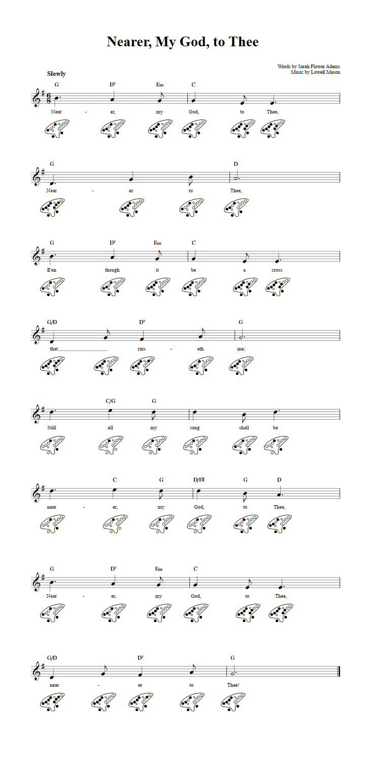 Nearer My God To Thee 12 Hole Ocarina Sheet Music And Tab With Chords And Lyrics