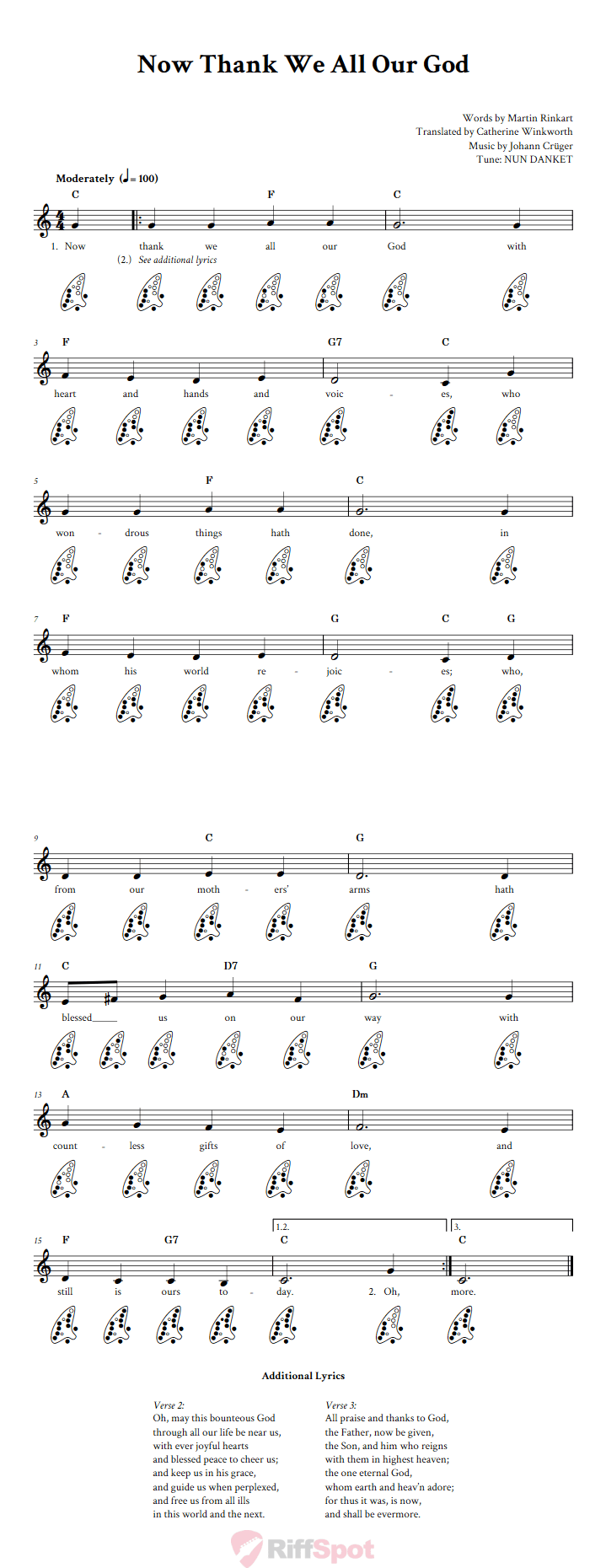 Now Thank We All Our God 12-Hole Ocarina Tab