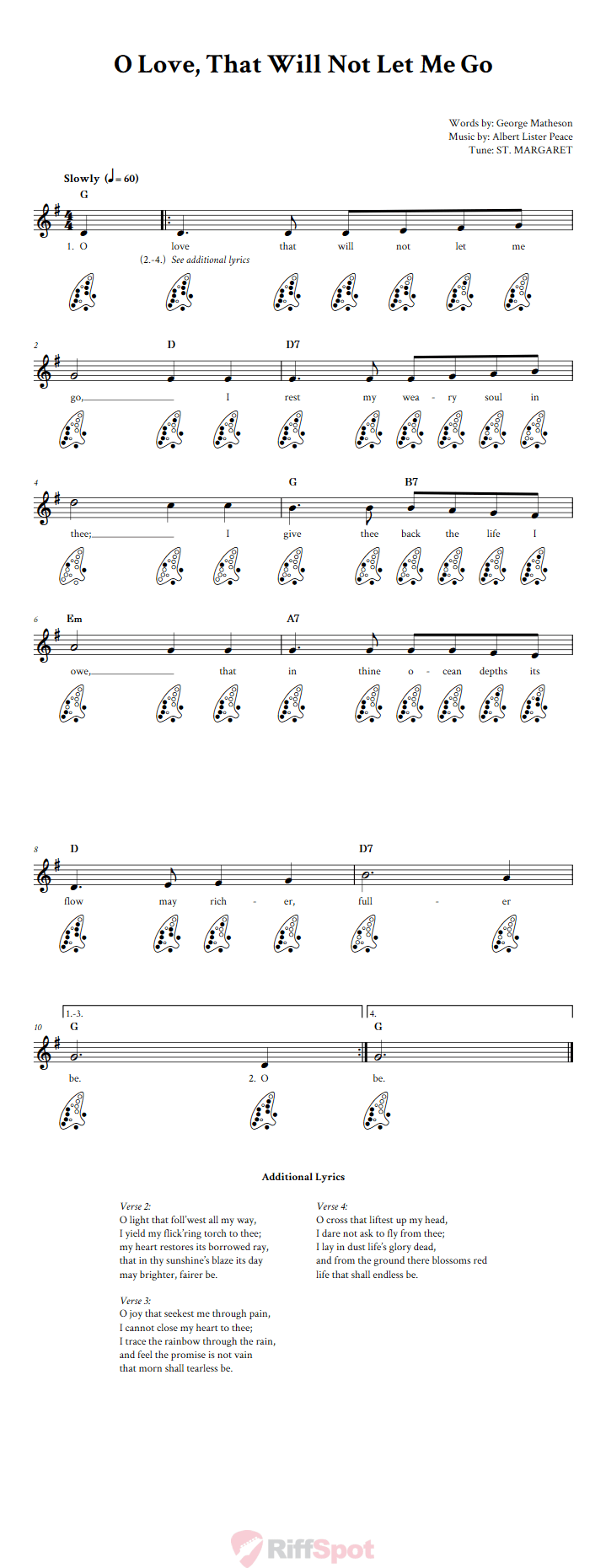 O Love That Will Not Let Me Go 12-Hole Ocarina Tab