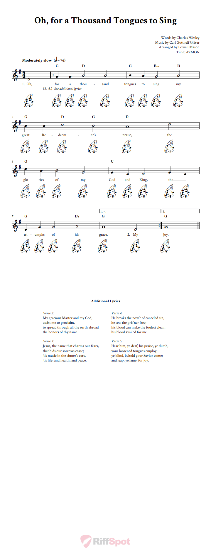 Oh, for a Thousand Tongues to Sing 12-Hole Ocarina Tab