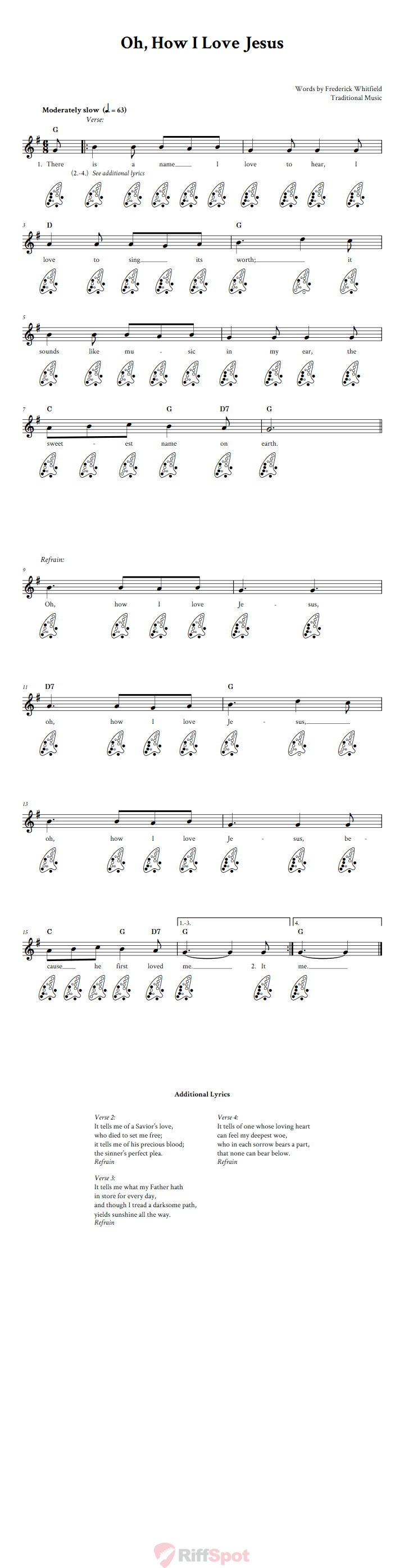 Oh, How I Love Jesus 12-Hole Ocarina Tab