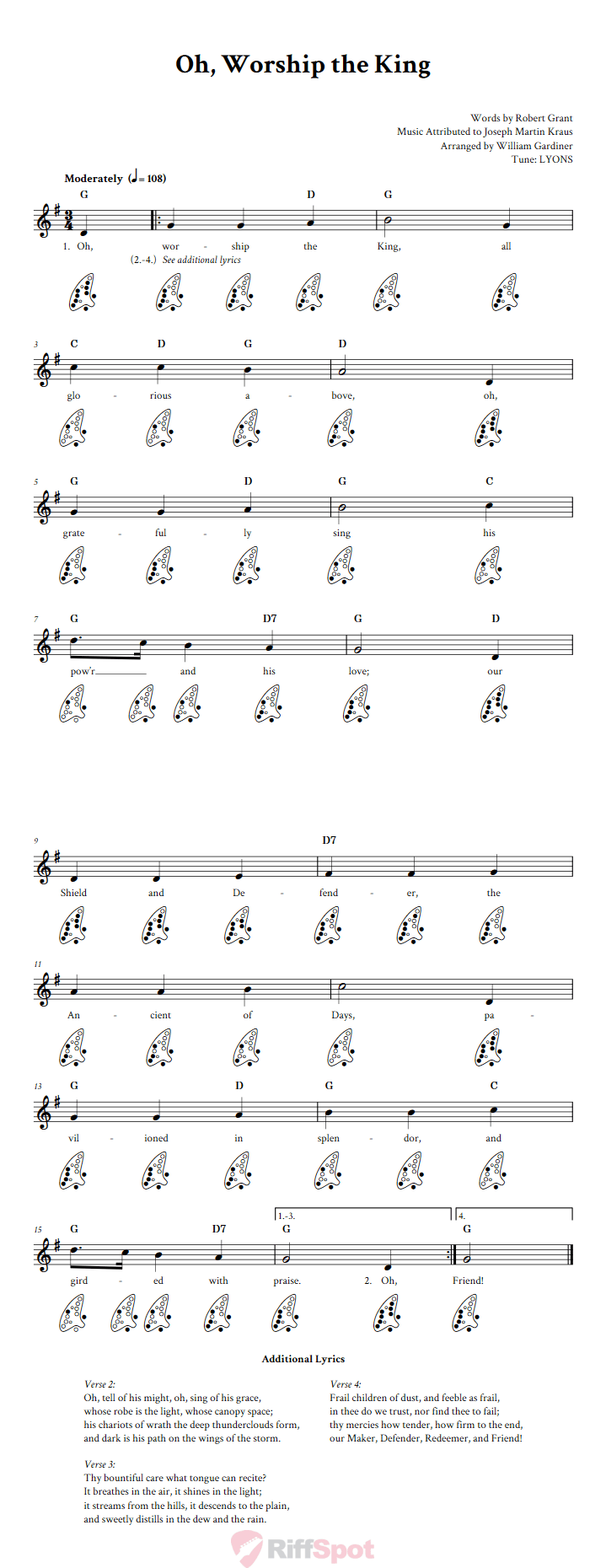 Oh, Worship the King 12-Hole Ocarina Tab