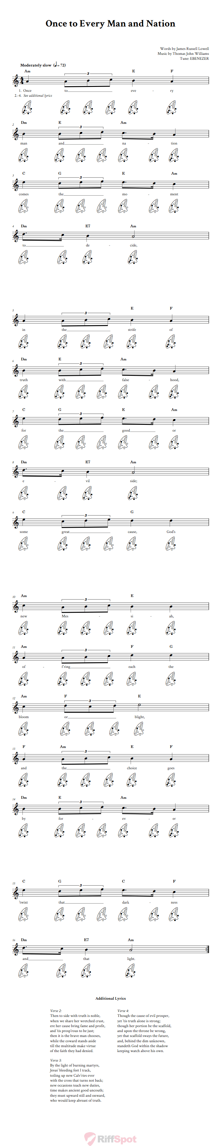 Once to Every Man and Nation 12-Hole Ocarina Tab