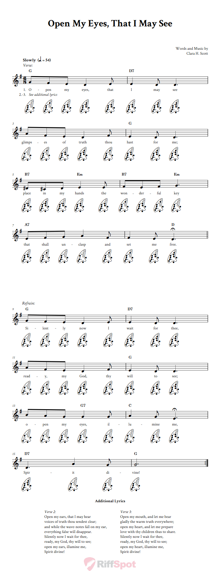 Open My Eyes, That I May See 12-Hole Ocarina Tab