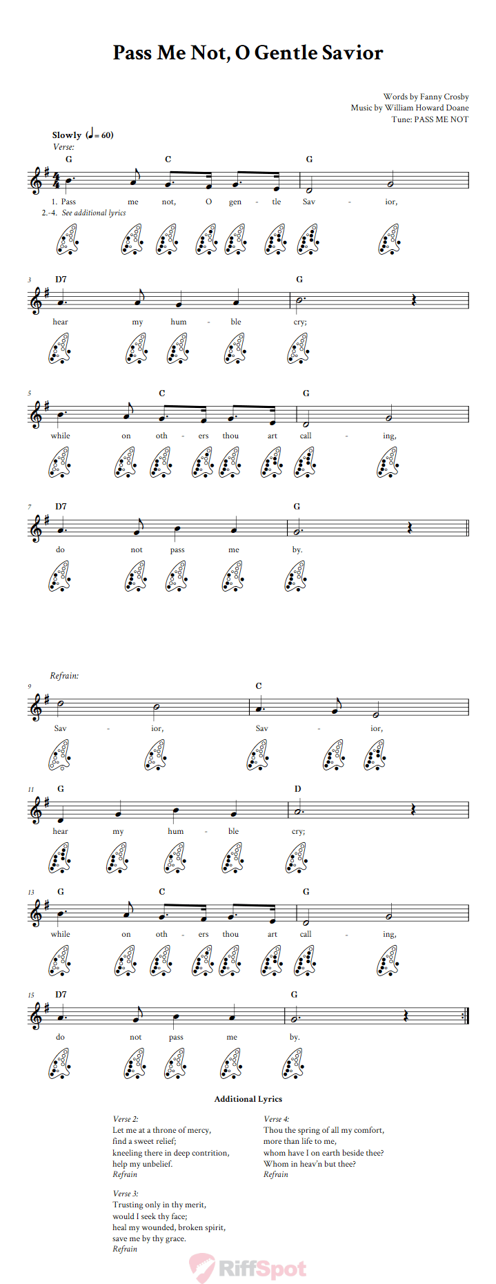Pass Me Not, O Gentle Savior 12-Hole Ocarina Tab