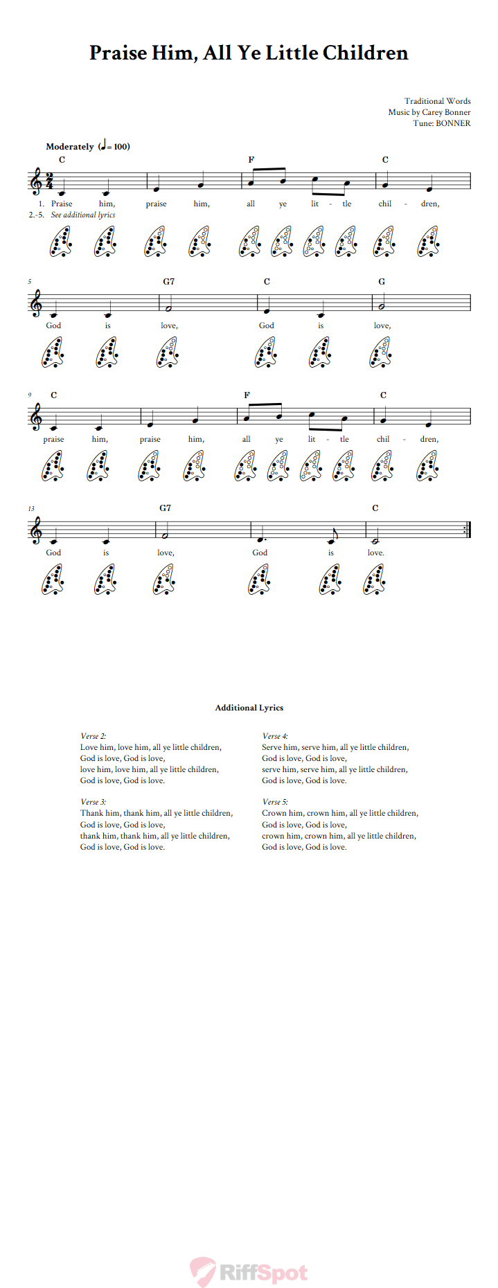 Praise Him, All Ye Little Children 12-Hole Ocarina Tab