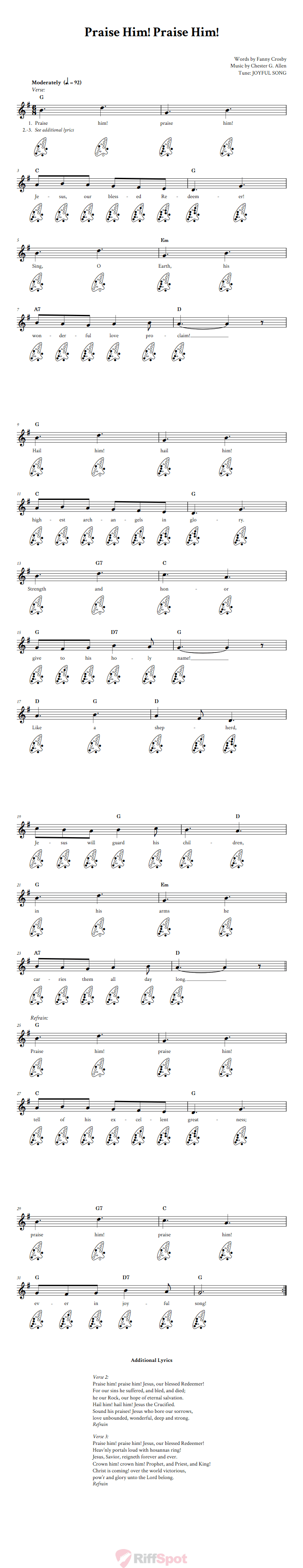Praise Him! Praise Him! 12-Hole Ocarina Tab