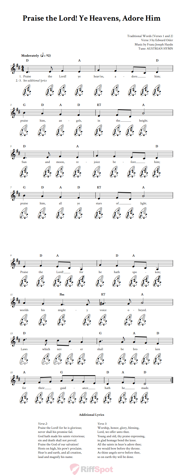 Praise the Lord! Ye Heavens, Adore Him 12-Hole Ocarina Tab