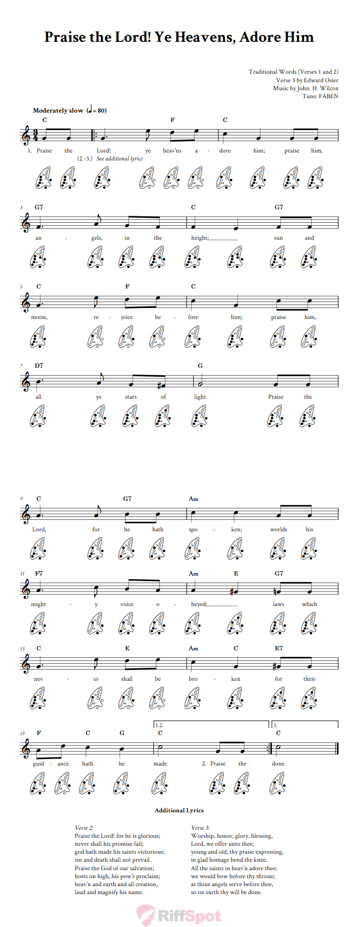 Praise the Lord! Ye Heavens, Adore Him 12-Hole Ocarina Tab