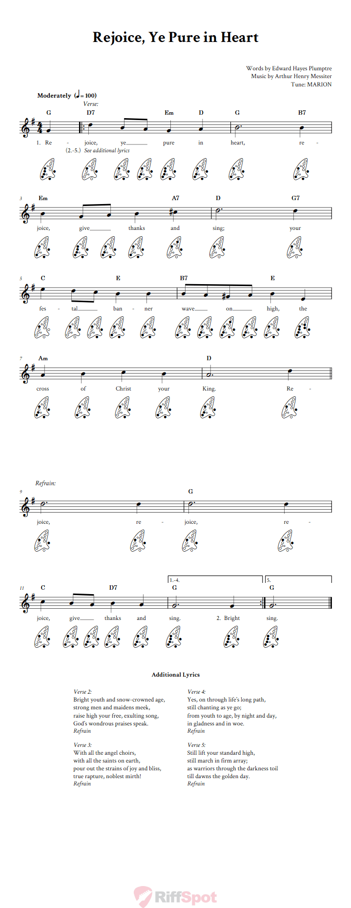 Rejoice, Ye Pure in Heart 12-Hole Ocarina Tab