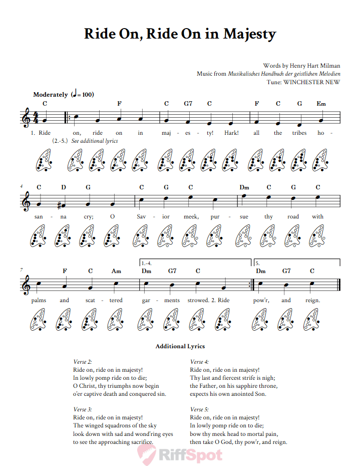 Ride On, Ride On in Majesty 12-Hole Ocarina Tab