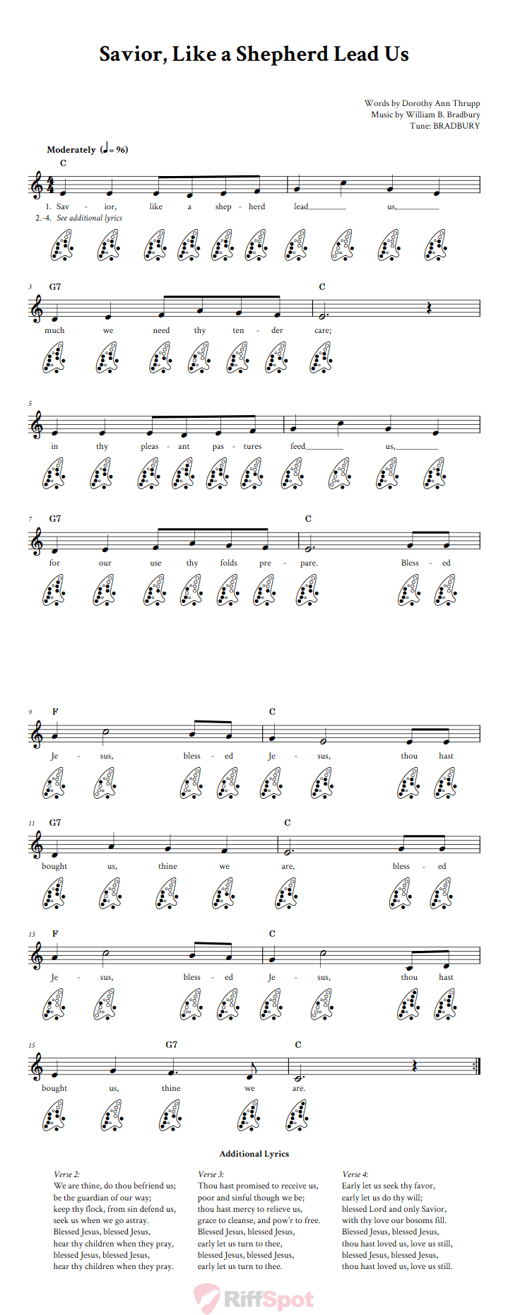 Savior, Like A Shepherd Lead Us 12-Hole Ocarina Tab