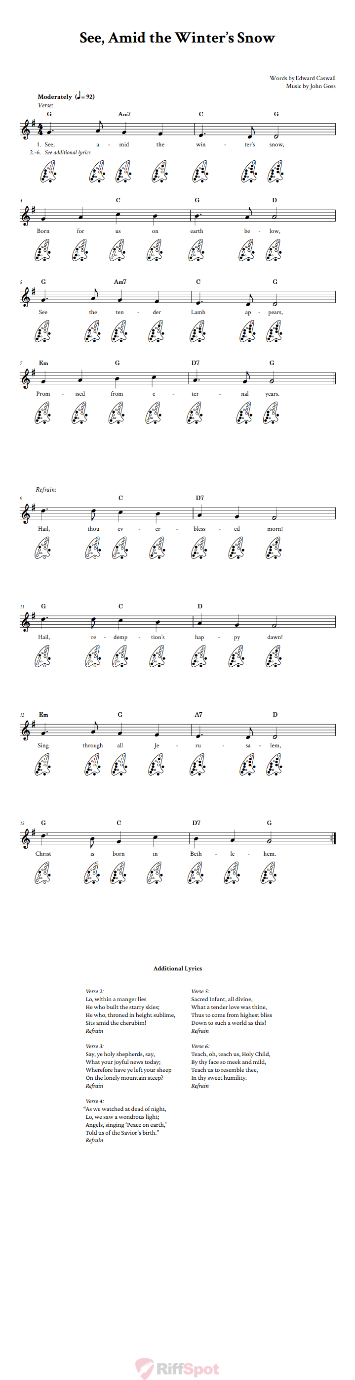 See, Amid the Winter's Snow 12-Hole Ocarina Tab
