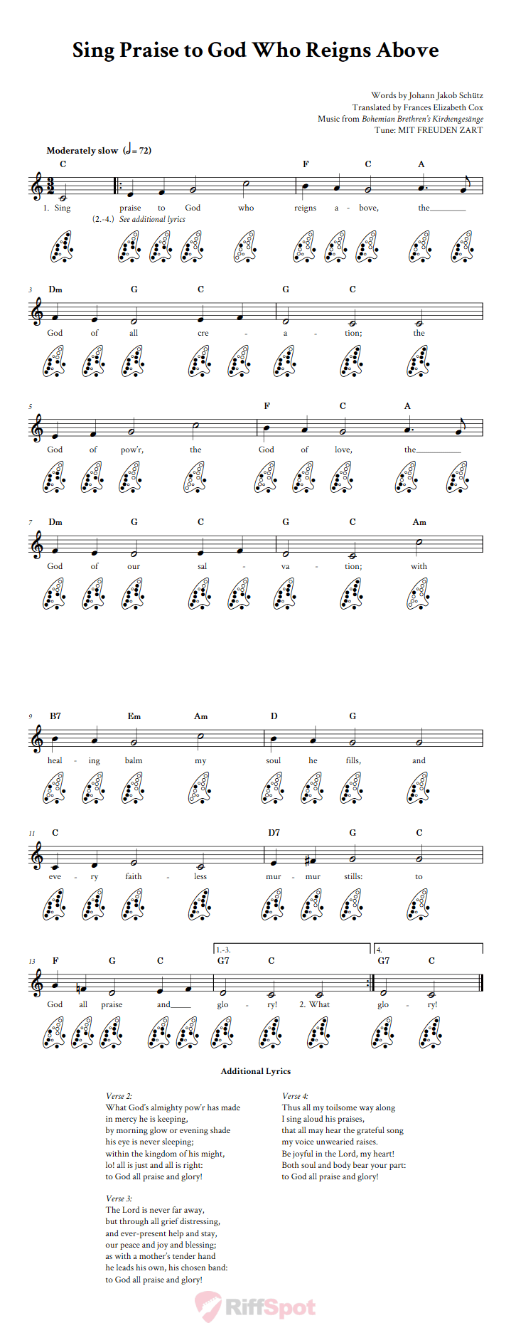 Sing Praise to God Who Reigns Above 12-Hole Ocarina Tab