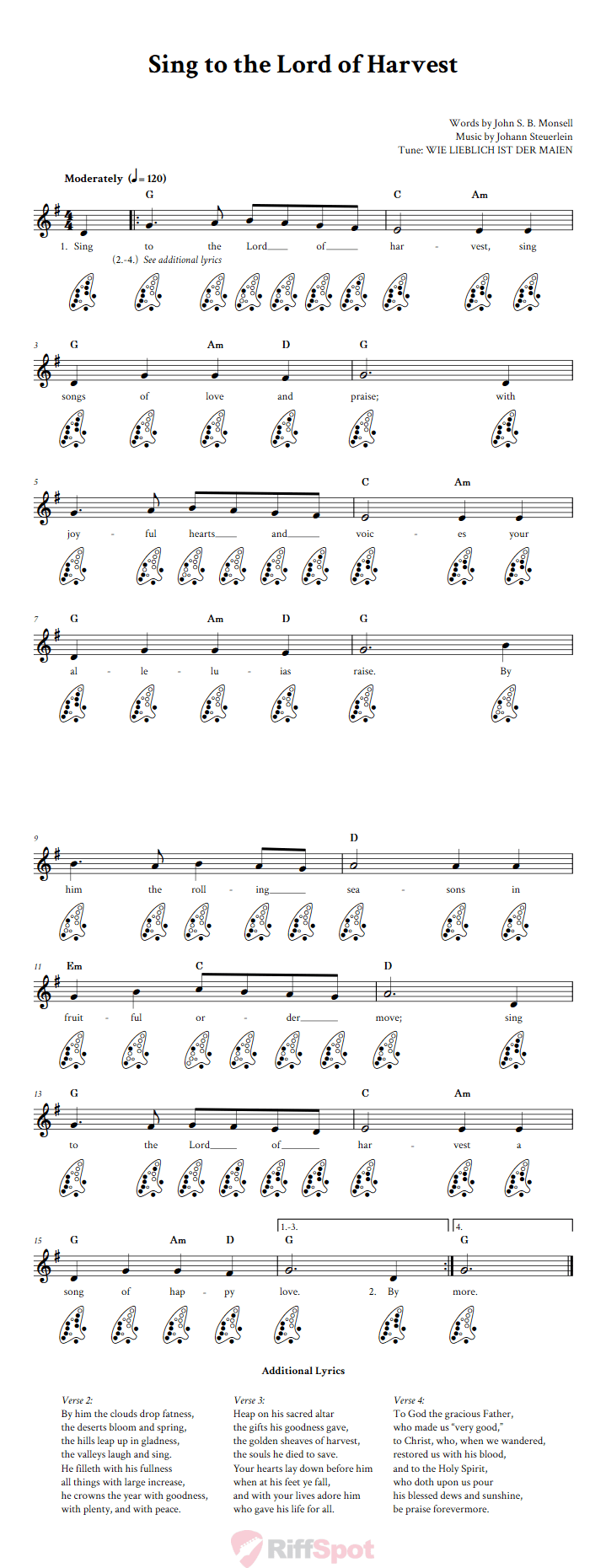 Sing To The Lord Of Harvest 12-Hole Ocarina Tab