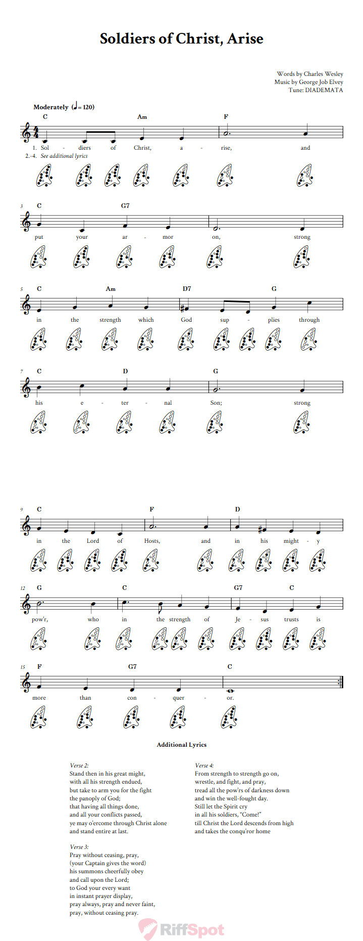 Soldiers of Christ, Arise 12-Hole Ocarina Tab