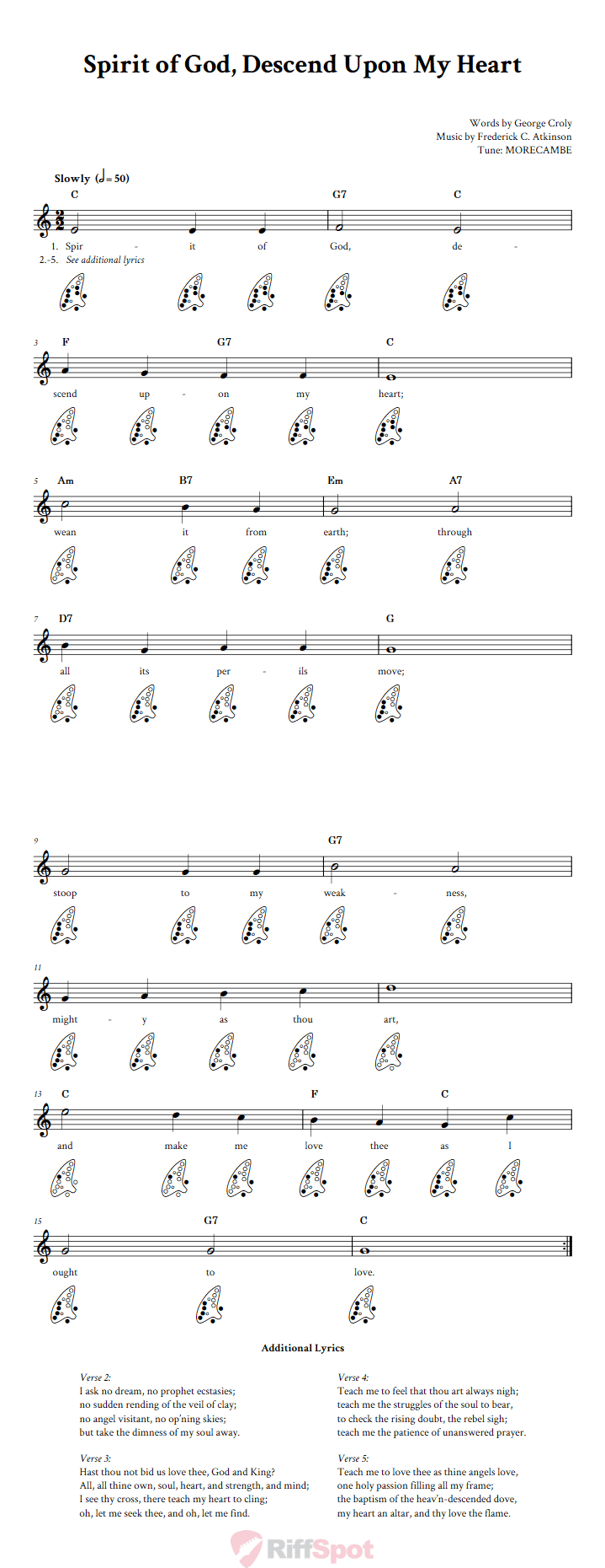 Spirit of God, Descend Upon My Heart 12-Hole Ocarina Tab