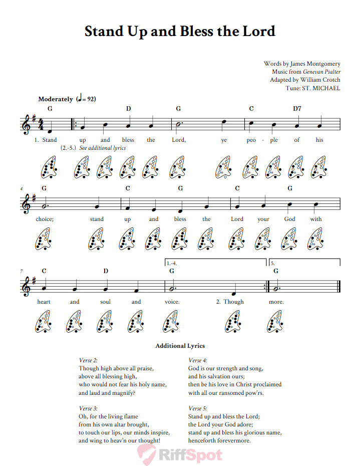 Stand Up and Bless the Lord 12-Hole Ocarina Tab