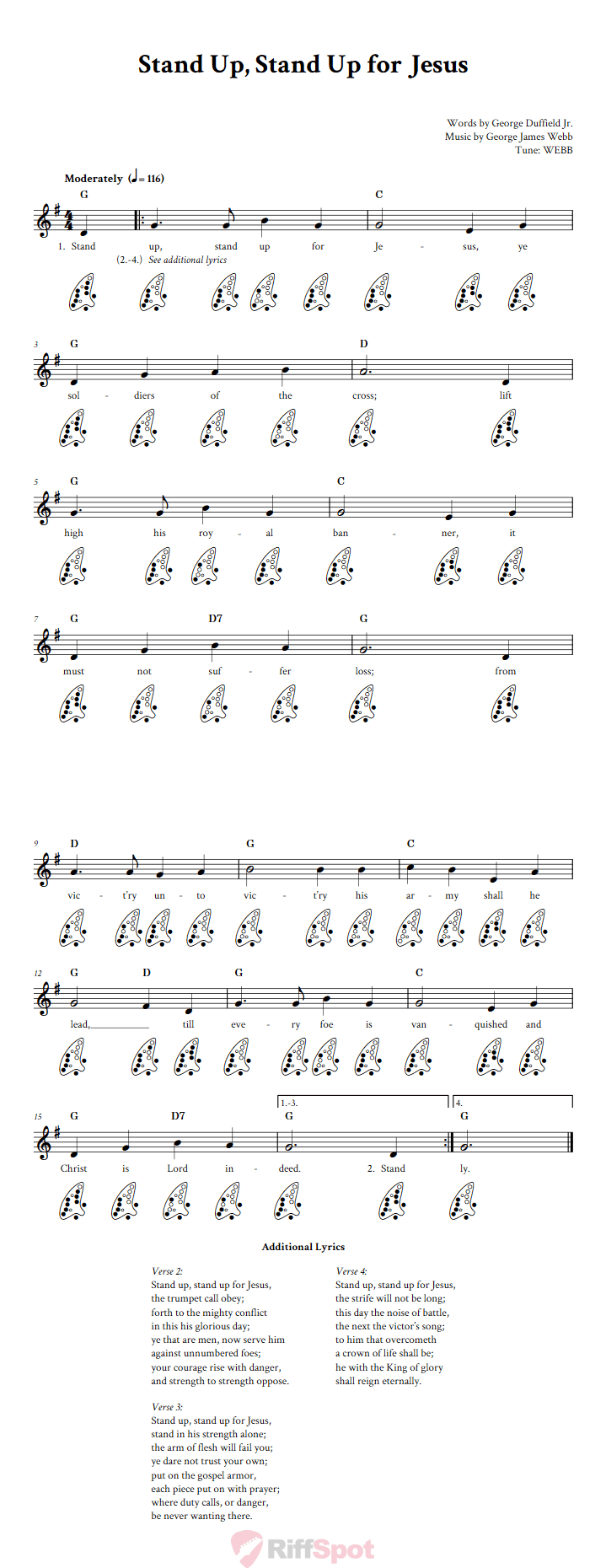 Stand Up, Stand Up for Jesus 12-Hole Ocarina Tab