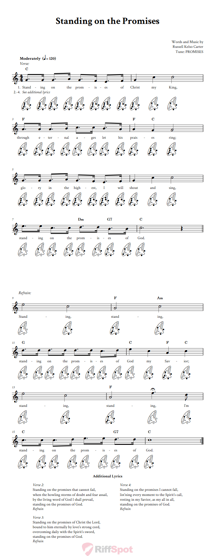 Standing on the Promises 12-Hole Ocarina Tab