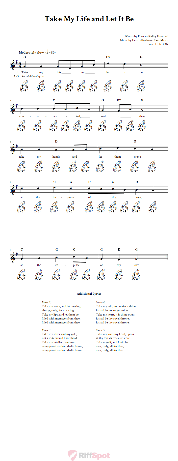 Take My Life And Let It Be 12-Hole Ocarina Tab