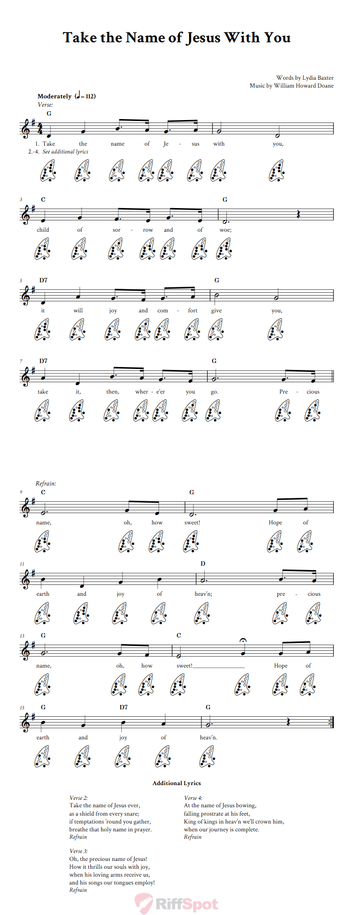 Take the Name of Jesus With You 12-Hole Ocarina Tab