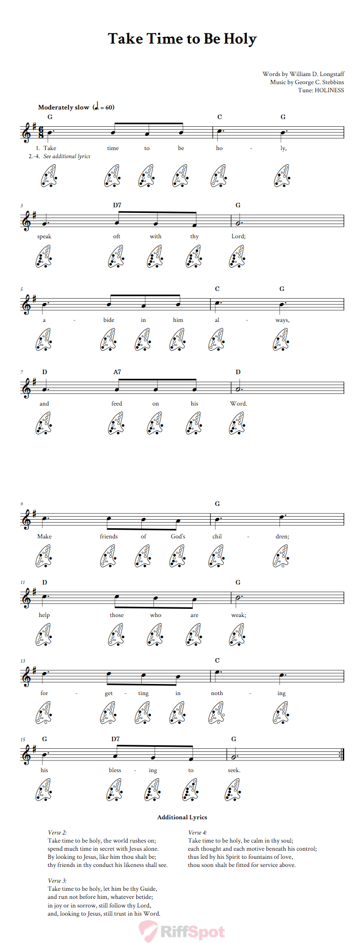 Take Time to Be Holy 12-Hole Ocarina Tab